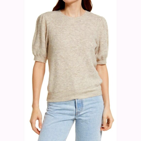 Vero Moda Lefile Puff Sleeve 'Birch Melange' Sweater - Picture 1 of 7